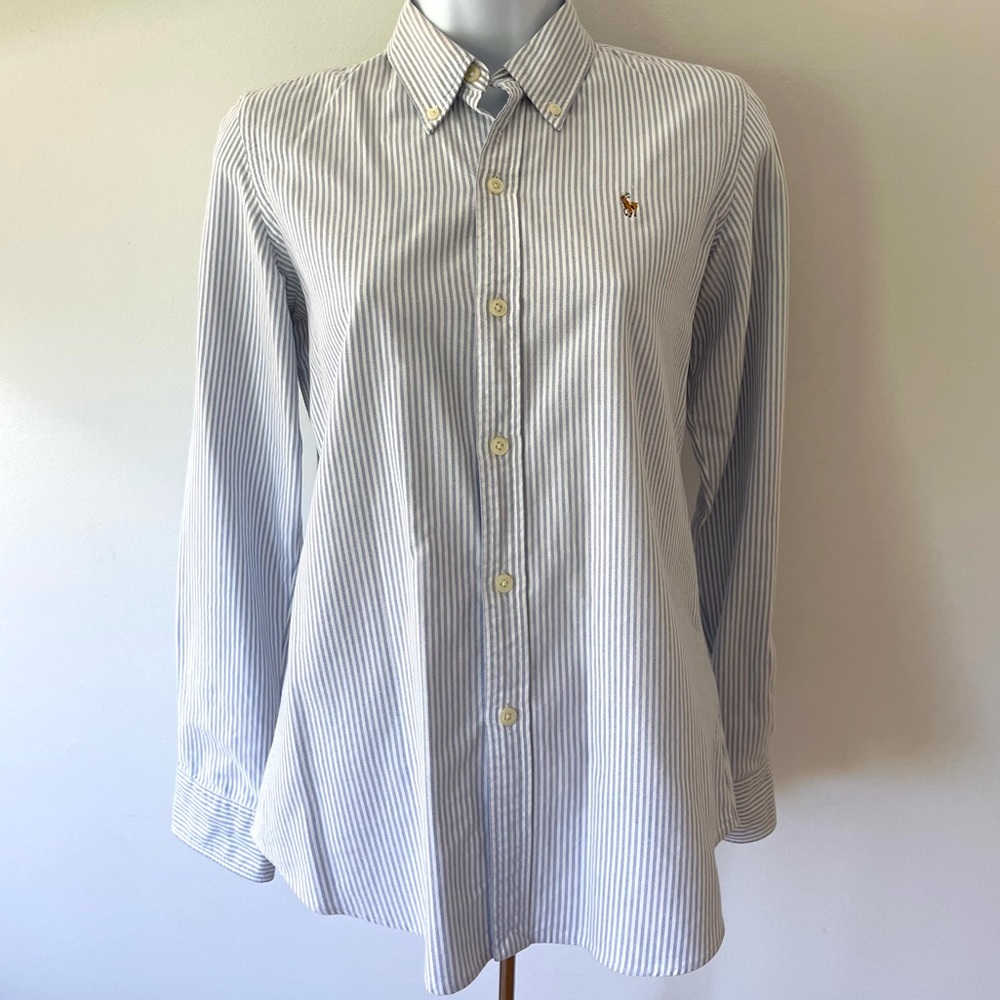Ralph Lauren Sport Stripped Button Down Dress Shirt Size 6 Blue & White Slim Fit